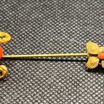 Miriam Haskell Vintage  1940s Gold Tone Red Coral Stick Hat Pin Signed ORIGINAL Photo 0