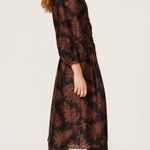 Rebecca Taylor Arden Black Floral Blouson Sleeve Scoop Ruched Silk Midi Dress XS Photo 1