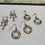 Lot Of 3 Women’s Two Tone Metal Pierced Earrings Dangle Drop Gold Photo 5