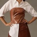 Anthropologie 🛍️ By  Brown Faux Leather Smocked Tube Top Small Petite Photo 2