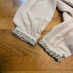 Minuet Women’s Medium Taupe Chiffon Pleated Long Sleeve V-neck Beaded Mini Dress Photo 10