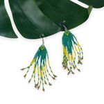 Colorful Boho Native Seed Bead Fringe Earrings Green Photo 2