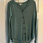 Pink Rose Blue and White Striped Shirt V neck with buttons long sleeve Photo 0