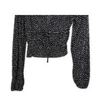 ZARA V Neck Polka Dot Balloon Long Sleeve Smocked Blouse Tie Front S Black White Photo 9