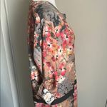 Tolani Collection of India Charming Floral Long Roll Up Sleeve Button Up Blouse Pink Photo 7