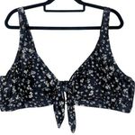 Social Angel Folk Floral Tie Front Bikini Top Black White 3X Women's Swimwear Photo 0