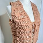 Handmade Homemade Open Knit Tie Front Sweater Vest Tan Approximately Small to Medium Boho Photo 1