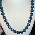 Chinese Export Hand Painted Floral Turquoise Vtg Porcelain Bead Necklace Blue Photo 7