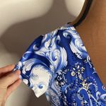 Boston Proper Sublimation tee in blue multi scroll print crystal embellished XS Photo 6