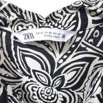 ZARA Cotton Floral Button Up Collared Long Sleeve Mini Dress In Black/White Photo 4