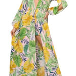 HYFVE  Pink Green Tropical Long‎ Sleeve Attached Romper Maxi Dress  Size S Photo 0