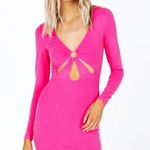Princess Polly New Hot Pink Low Cut Long Sleeve Bodycon Mini Dress Sexy Size 12 Photo 0