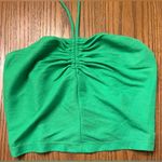 ZARA  Kelly Green Halter Bandeau Crop Top Adjustable Tie‎ Ruched Smocked Sz Small Photo 1
