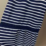 Fred David Top Womens XL Navy Striped Crochet Lace Long Tie Sleeve Scoop Neck Photo 4