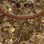 GOLD SEQUIN BEADED WRISTLET WITH BROWN LEATHER NO BRAND TAG MADE IN INDIA Photo 1