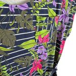 Lands' End  Navy Floral Striped Dolman Sleeve Belted Cotton Midi Dress Size L Photo 3