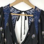 Free People  Mockingbird Black Floral Deep V-Neck Open-Back Lace Mini Dress Sz 2 Photo 14