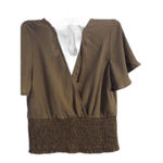 Paper Crane New NWT Green Cropped Fluttered Sleeve Smocked Waist Blouse Sz M Photo 3