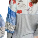 Anthropologie  Tiny Shirt Women Small Gray Raye Contrast Floral Puff Sleeve Tee Photo 0