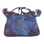 Jessica Simpson Y2K Boho Hobo Tote Snake Embossed Tassel Bag Purple Brown  Photo 1