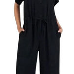 Eileen Fisher  - Black Short Sleeve Wide Leg Jumpsuit Drawstring Waist Sz S Photo 0