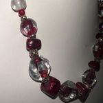 Vintage Clear & Red Murano Glass ''Scarlet Shimmer'' Necklace Toggle Clasp Photo 6