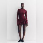 ZARA NWT  Short Mini Burgundy Ruffle Dress Sz Small Long Sleeve Photo 3
