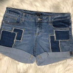 I love Ronson patchwork denim cuffed shorts sz 2 Blue Photo 0