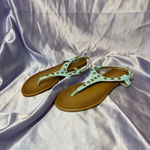 Pastel green thong gold studded flip flop sandals Women’s size 8 Photo 1