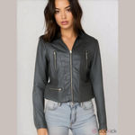 Black Faux Leather Fur Lined Jacket. P2P 20”, Length 22” Size Large NWT Photo 2