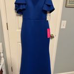Eliza J  Blue Sheath Dress with Flutter Sleeves Photo 1