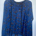 Jasmine & Juliana Women's Sheer Long Sleeve Blue Floral Blouse W/Tie Sz Large Photo 0