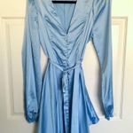 Long Sleeve Light Blue Satin Mini Dress Size M Size M Photo 1