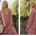 Free People Beach Pink Ribbed Blossom Button Down T Shirt Dress Photo 1