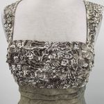 Vintage Y2k Floral Lace Tiered Formal Gown Square Neck Pleated Beige 6/8 Tan Photo 3