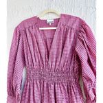 Ganni $400  Shirred Gingham Seersucker V-Neck Midi Dress Pink/Black Sz 36 / US 10 Photo 4