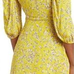 Nicholas Yellow Floral Print Ruched Tie Front Midi Dress Puff Sleeve sz 8 Boho Photo 1