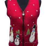 Coldwater Creek VTG  Wool Full Zip Vest Size M Snowman Cabincore Ugly Christmas Photo 0