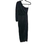 Saylor Alora One Shoulder Plisse Metallic Black Midi Dress SMALL Photo 2