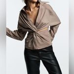 ZARA Women’s Front Cut Out Detail Long Sleeve Blouse Photo 0
