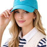 Nike Y2K  Turquoise Swoosh Logo Baseball Cap Adjustable Dad Hat One Size Preppy Photo 0