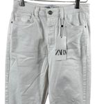 ZARA  Slim Flare Distressed Knee Jeans in White Photo 2