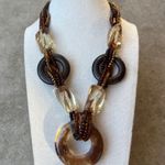 Signed CG Goldstone Thermoset Seed Bead Necklace w Wood Accents CHUNKY 1960s Gold Photo 2