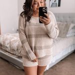 Pink Lily  Striped Knit Beige Sweater Shorts Set M Photo 1