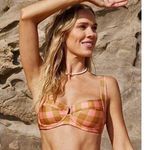l*space L* Camellia Bikini Top in Gingham Plaid Pink Brown Size Small NWT Underwire Photo 0