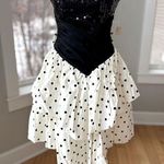 ZUM ZUM Vtg 80s Taffeta Ivory Black Polka Dot Bow Back Strapless Prom Dress 9 Jr Size undefined Photo 0