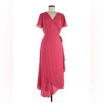 H by Halston Halston Women’s Rose Pink Short Sleeve V-Neck Wrap Maxi Dress Size Small Photo 1