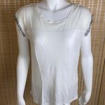 INC Concepts| Bright White Semi Sheer Embellished Short Sleeve Top Photo 0