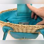 Caribbean Joe Straw Wicker Bag with Turquoise Leather Accents Photo 6