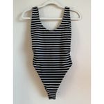 Aerie Women's Super Scoop One-Piece Swimsuit Black White Stripes Cheeky Size M Photo 1